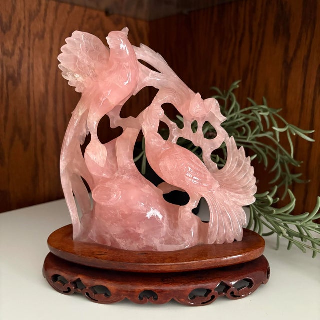 Rose Quartz Carved Phoenix Like Bird Family For Sale In Raleigh - Image 6 of 10