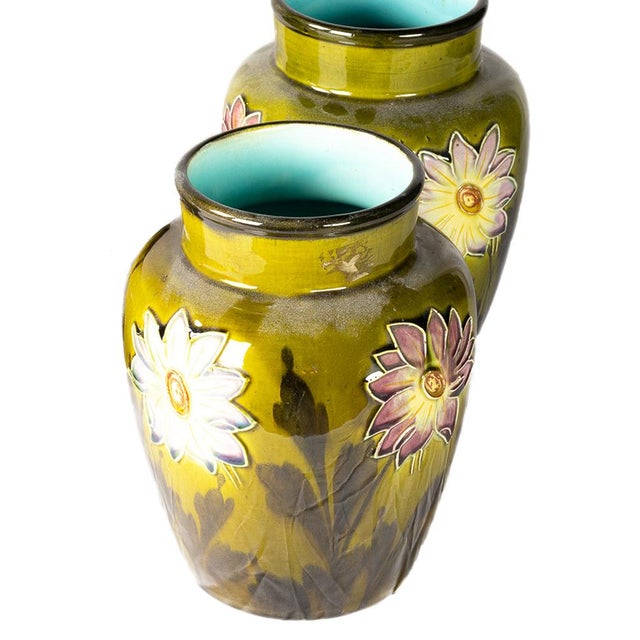 Art Nouveau Barbotine Vases, 1890s, Set of 2 For Sale - Image 3 of 5
