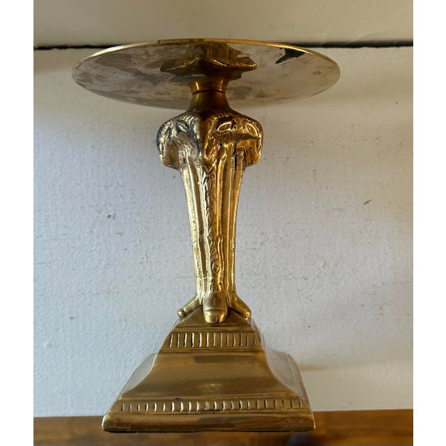 Mid 20th Century Vintage Solid Brass Ram Head Pillar Candle Holder For Sale - Image 5 of 6