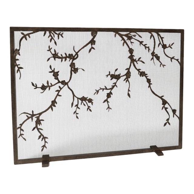 Warm Black Plum Blossom Fireplace Screen Iron For Sale