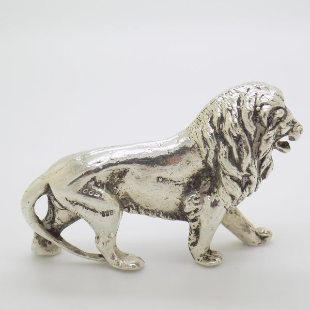 Vintage Italian Handmade Genuine Silver Lion Large Detailed Solid Figurine Sculpture For Sale - Image 4 of 9