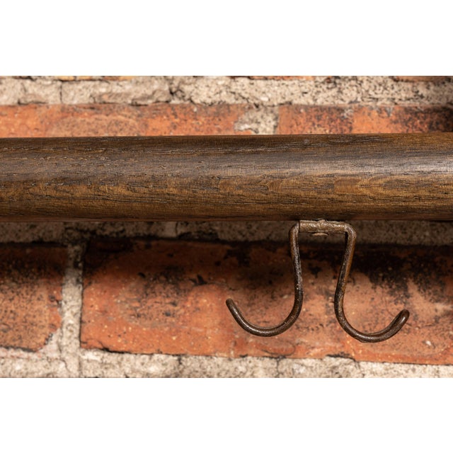 Early 20th Century Early Two-Tier Wall Mounted Firehouse Coat Rack With Wood Rails For Sale - Image 5 of 8