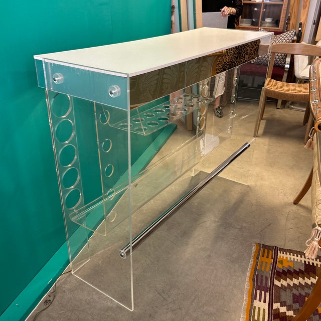 Luigi Bardini 1970s Lucite and Chrome Dry Bar With Chrome Foot Rest For Sale - Image 10 of 10