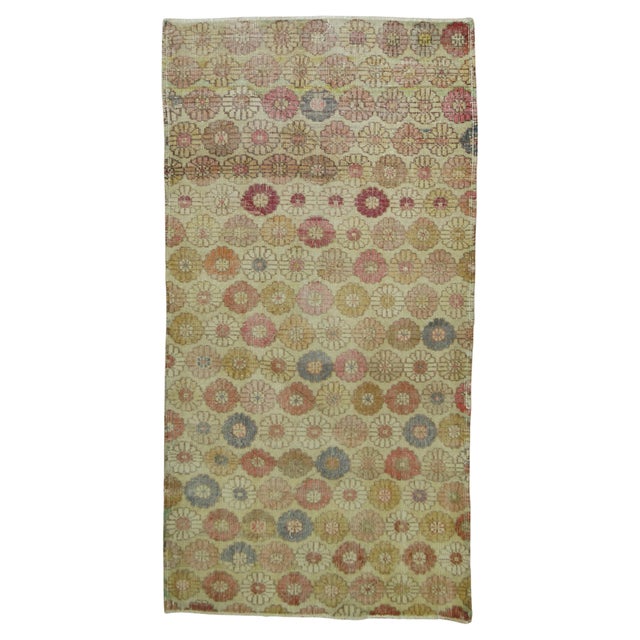 A worn circa mid-20th century rustic color Turkish Deco rug Measures: 3'6'' x 6'1”.