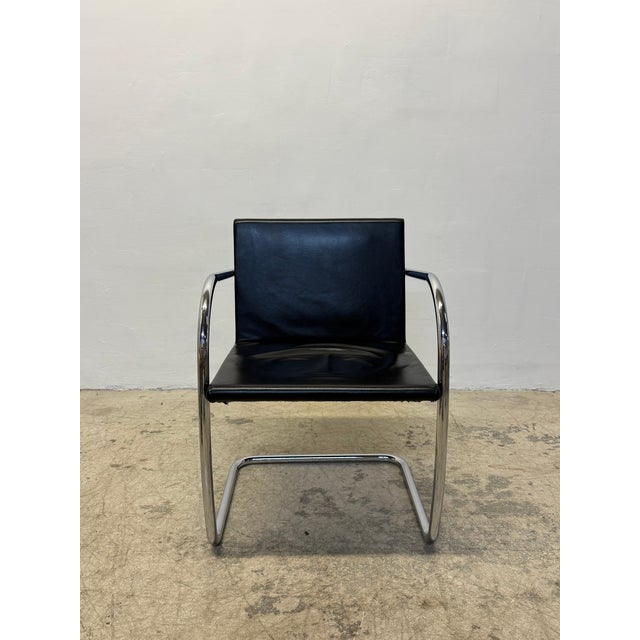 Metal Mies Van Der Rohe Tubular Brno Black Leather 245 Chair for Knoll, 1980s For Sale - Image 7 of 14