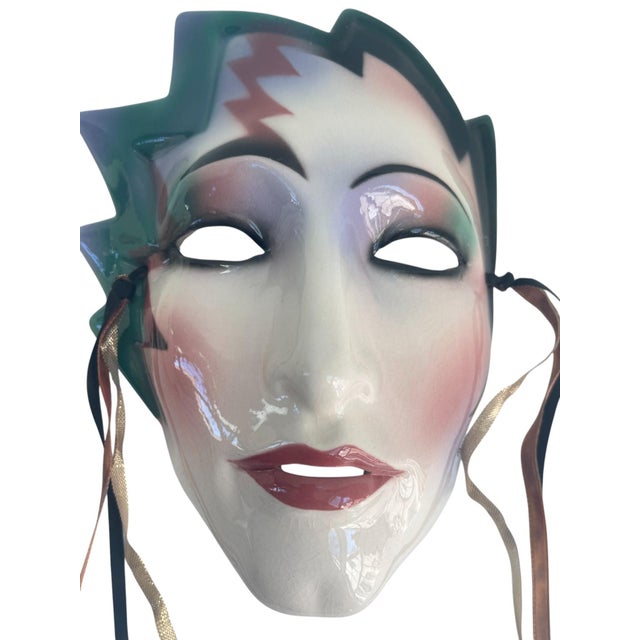 Set of two vintage hand-decorated face clay wall art masks.