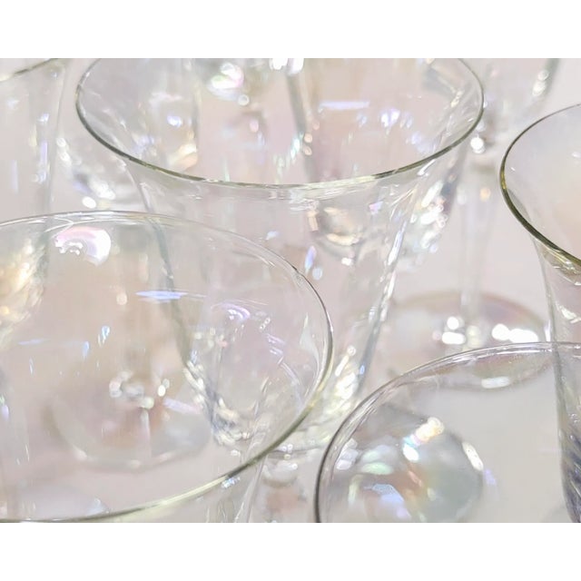 Set of 12 HandBlown Iridescent Luster Tulip Wine Glasses, Circa 1930s