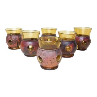 Mid-Century Designer Felipe Derflingher Copper Caged Bar Glasses- Set of 6 For Sale