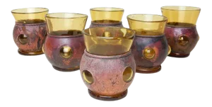 Mid-Century Designer Felipe Derflingher Copper Caged Bar Glasses- Set of 6