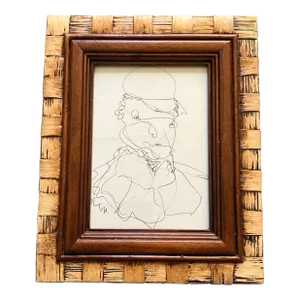 1980’s Original Wayne Cunningham Abstract Pen and Ink Portrait Drawing