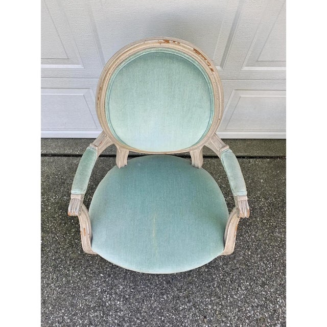 White A French Country Classic | Louis XVI Fauteuil in Soft Celadon Velvet For Sale - Image 8 of 10