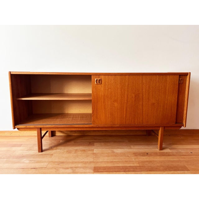 Wood 1960s Mid Century Danish Teak Credenza with Shelving and Storage Drawer Denmark Design, Attributed For Sale - Image 7 of 16