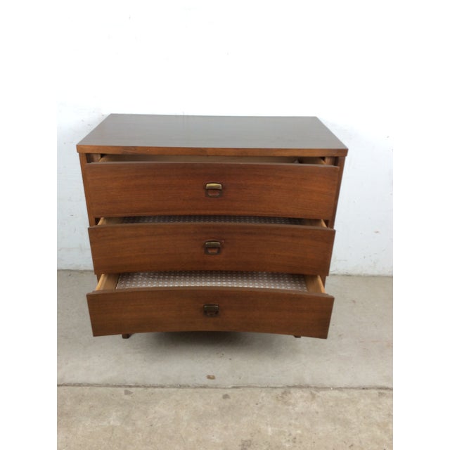 Mid Century Modern Three Drawer Chest With Curved Drawer Fronts and Brass Hardware For Sale - Image 9 of 17