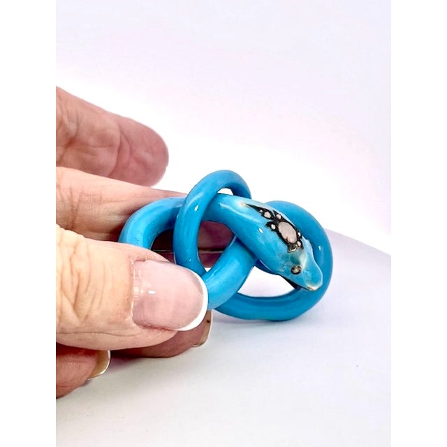 Metal Antique Circa 1890 Enamel Diamond Snake Brooch, 38.4g Gold, Blue For Sale - Image 7 of 9