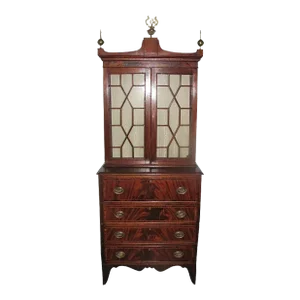 Antique American Federal Mahogany Secretary Bookcase Circa 1790
