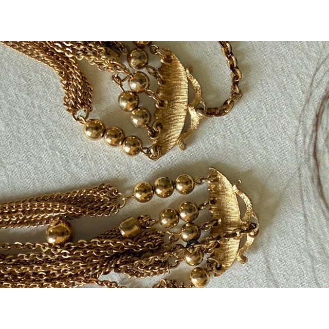 Vintage 1970s Gold Tone Multi-Strand Tassel Bib Necklace, Etruscan Revival Style For Sale - Image 15 of 16