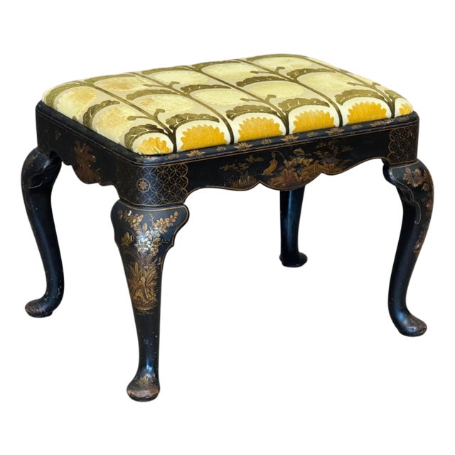 Early 19th Century English Chinoiserie Decorated Footstool With Queen Anne Legs For Sale