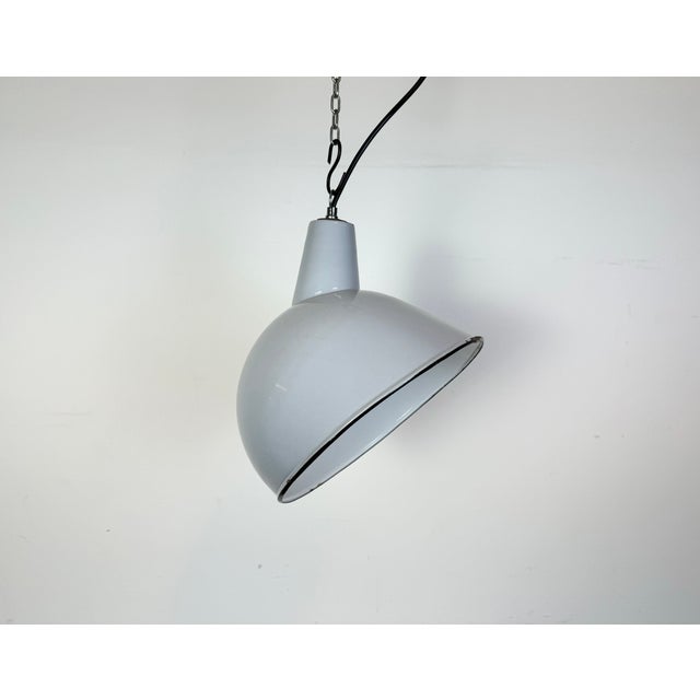 Industrial Grey Enamel Factory Pendant Lamp, 1960s For Sale - Image 4 of 18