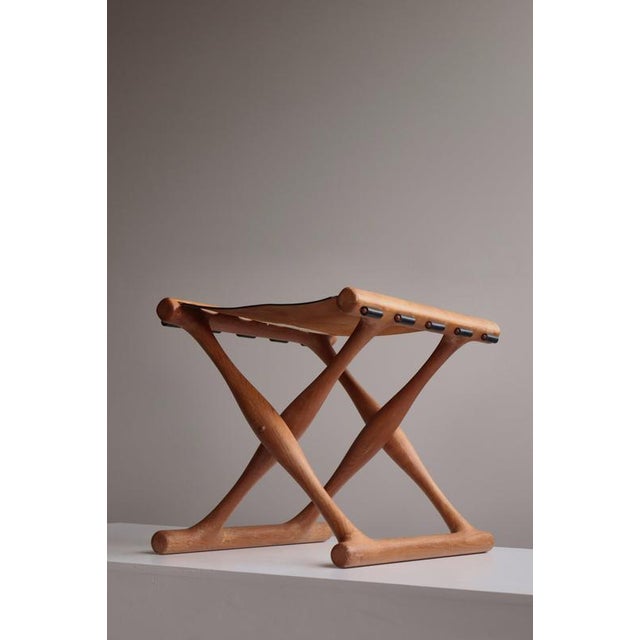 Danish Modern Gold Hill Stool in Oak and Black Leather attributed to Poul Hundevad, 1960 For Sale - Image 6 of 17