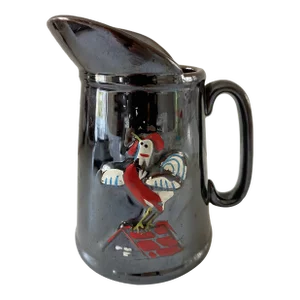Mid Century Redware Pottery Brown Rooster Medium Pitcher