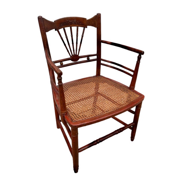 Rouge & Gilt painted chinoiserie Armchair with caned seat