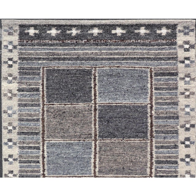 Modern Scandinavian/Swedish Design Rug in Blue, Charcoal, Gray and Cream For Sale - Image 9 of 13