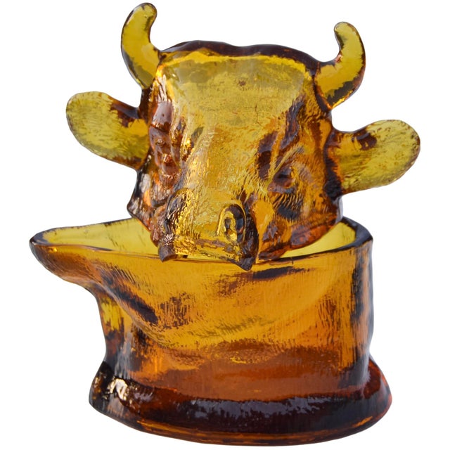 Mid 20th Century Mid 20th Century Handblown Textured Art-Glass Bull Candy Dish For Sale - Image 5 of 7