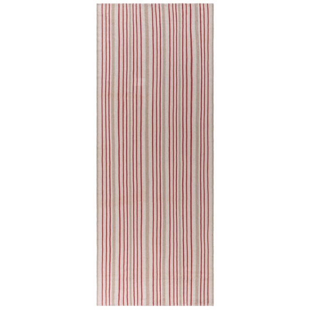 Doris Leslie Blau Vintage Striped Light Beige Hand-Knotted Wool Runner For Sale