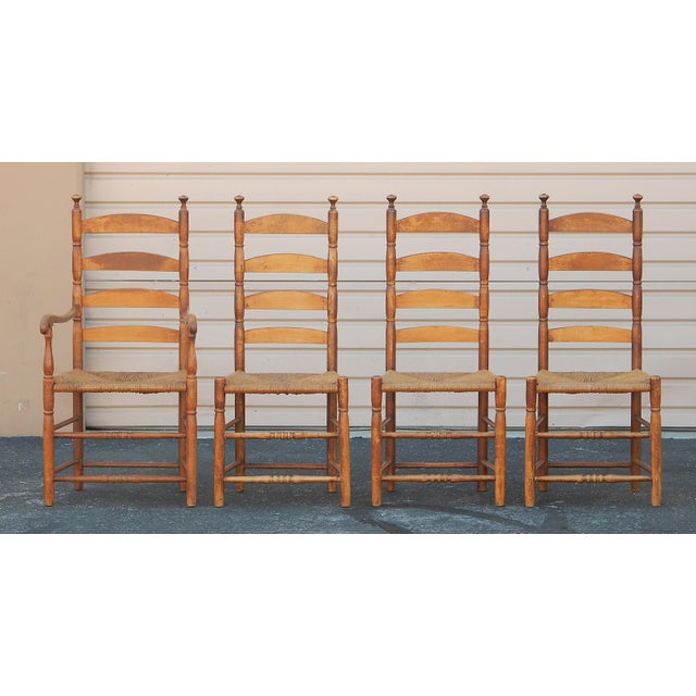 w.f. Whitney Design Ladder Back Shaker Farm House Chairs With Rush Seating 4 For Sale - Image 13 of 13