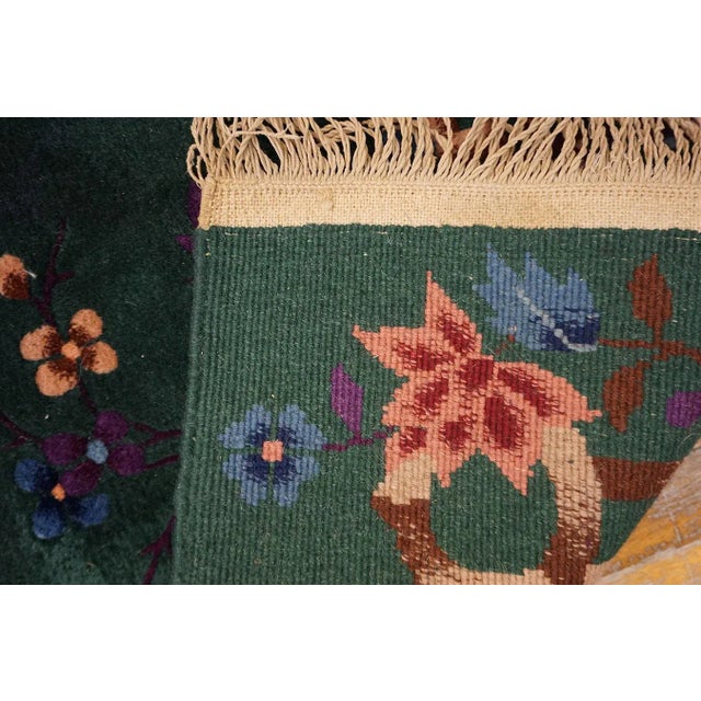 1920s Green Bamboo Floral Antique Chinese Art Deco Rug 4'2" X 7' Knotted Wool Carpet For Sale - Image 15 of 15
