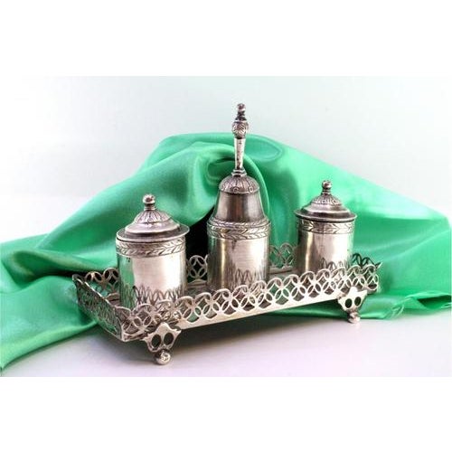 Square Silver Inkwell with Tanks, Bell, Grate and Openwork Feet For Sale - Image 4 of 7