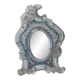Antique Pauly & C Venezia Venetian Glass Micromosaic Floral Vanity Mirror For Sale