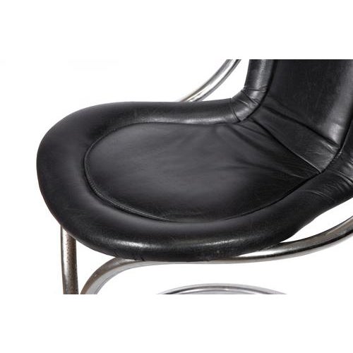 1970s Tubular Steel Chairs with Black Leather by Tecnosalotto, 1970s, Set of 6 For Sale - Image 5 of 7