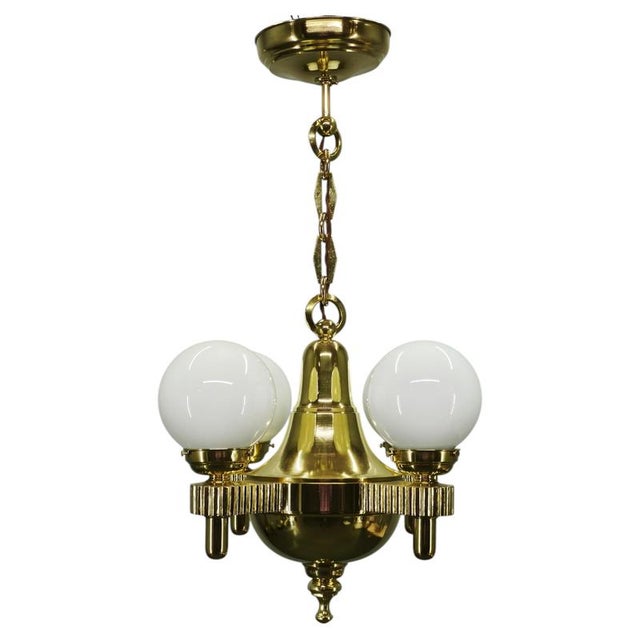 Vintage Czech Art Deco Brass and Opaline Glass Globe Pendant Light, 1920s For Sale - Image 15 of 15