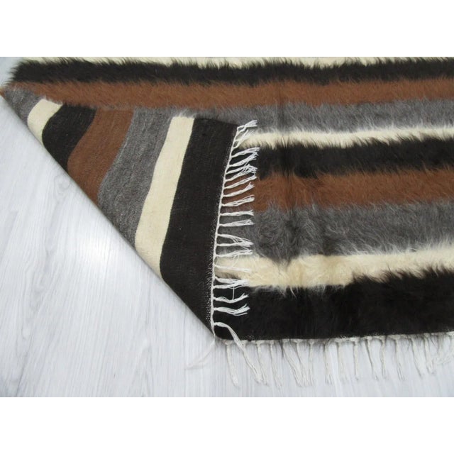 Mid 20th Century 1960s Vintage Turkish Black Striped Blanket Kilim Rug - 4′6″ × 6′6″ For Sale - Image 5 of 6