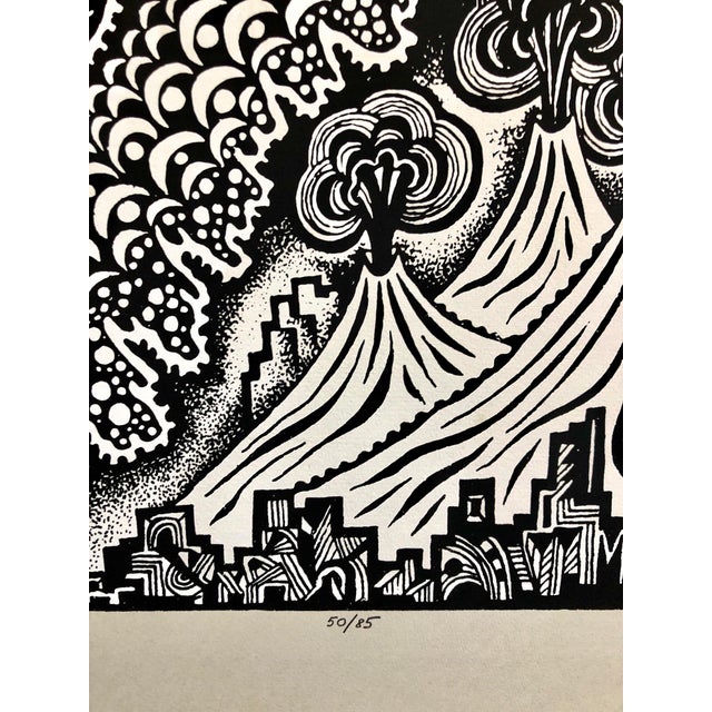 Modern Michail Grobman, Large Post Soviet Non Conformist Russian Israeli Volcano Lithograph Silkscreen For Sale - Image 3 of 7