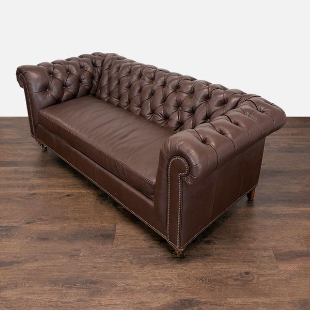 Highland House Highland House 3-Seat Brown Leather Chesterfield Sofa For Sale - Image 4 of 12