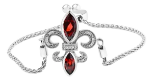 .925 Sterling Silver Marquise Garnet and Diamond Accent Lariat 4”-10” Fleur De Lis Adjustable Bolo Bracelet (H-I Color, SI1-SI2 Clarity)