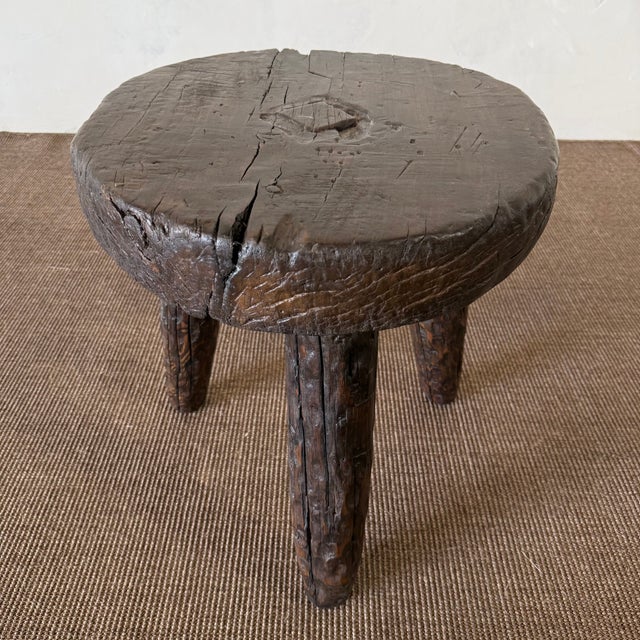 Vintage Reclaimed Pine Side Table – Walnut For Sale In Los Angeles - Image 6 of 8