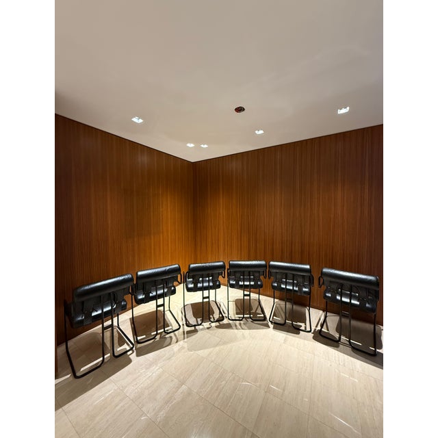 Mid-Century Modern Set of 6 I4 Mariani Tucroma Chairs in Black Leather by Guido Faleschini For Sale - Image 3 of 15