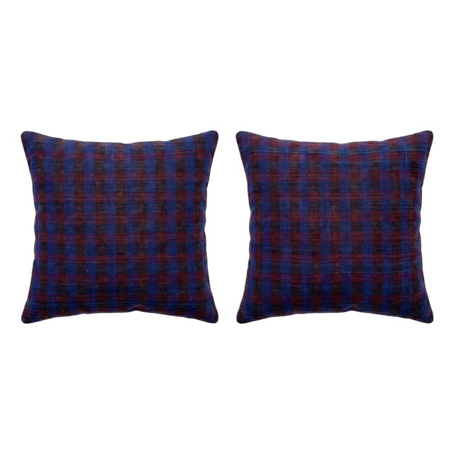 Anatolian Kilim Pillow Cover 19'' X 19'' - Set of Two For Sale