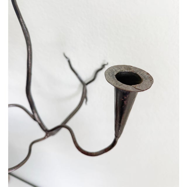 Contemporary Hand-Forged Metal Wall Sconce Candelabra For Sale - Image 3 of 9