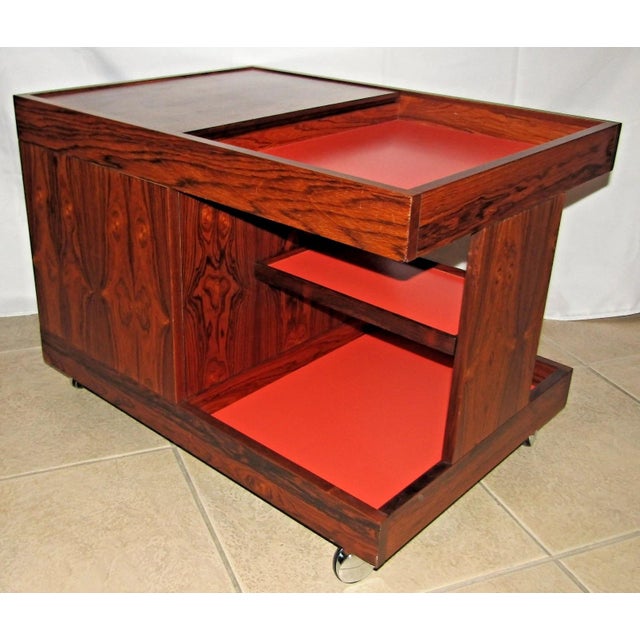 MCM Swedish Rosewood Rolling Bar Cart Cabinet by Artie Circa 1960s For Sale - Image 4 of 16