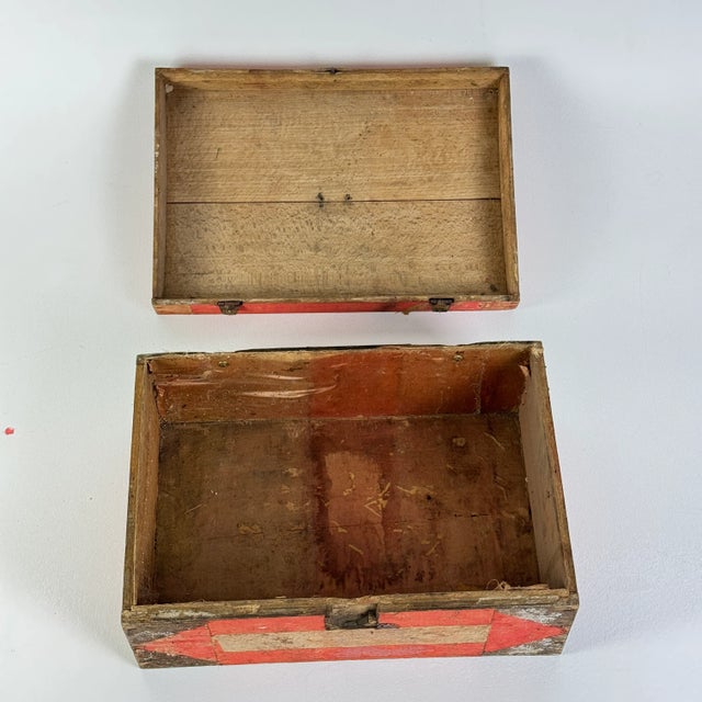 Early 20th Century A Vintage Domed Rectangular Wooden Remnant of a Decorative Storage Box in Salmon Red For Sale - Image 5 of 8