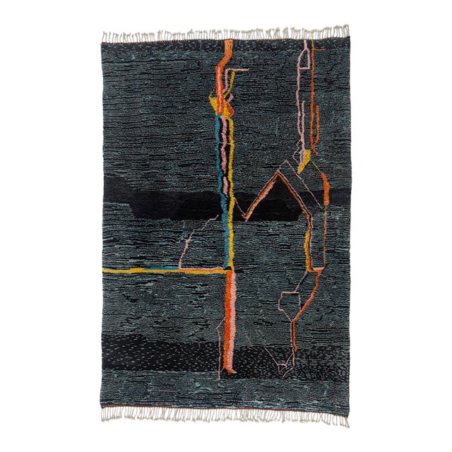 Bold Contemporary Abstract Hand-Knotted Moroccan Wool Rug | 9'11 X 6'9" | One of a Kind For Sale