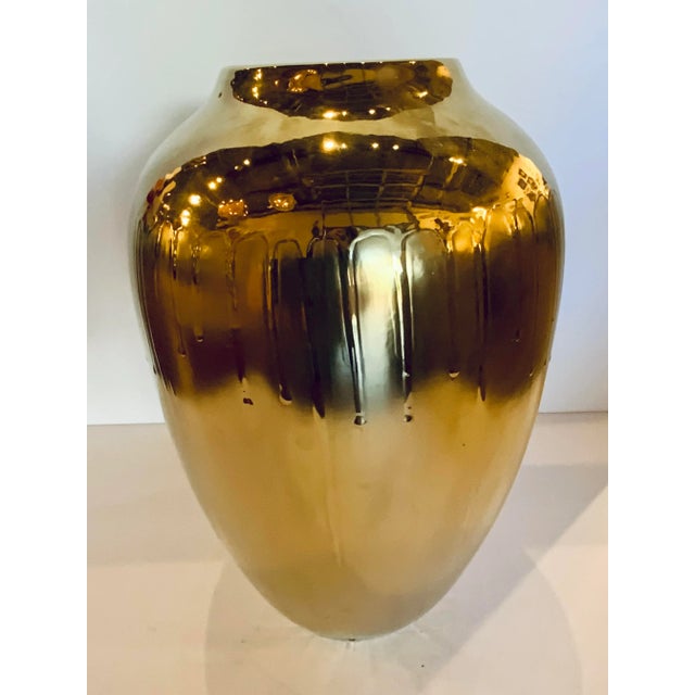 Stylish Large Modern Gold Drip Glazed Vase, showroom floor sample