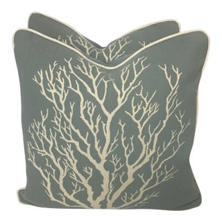 Nautical Teal and Cream Coral Pillows - a Pair For Sale