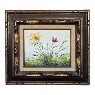 Vintage Impressionist Impasto Floral Oil Painting W/ Gilt Frame For Sale