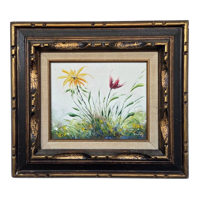 Vintage Impressionist Impasto Floral Oil Painting W/ Gilt Frame For Sale