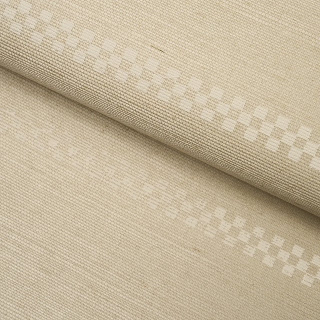 Schumacher SAMPLE - Schumacher Checkered Stripe Sisal Wallpaper In Birch For Sale - Image 4 of 5